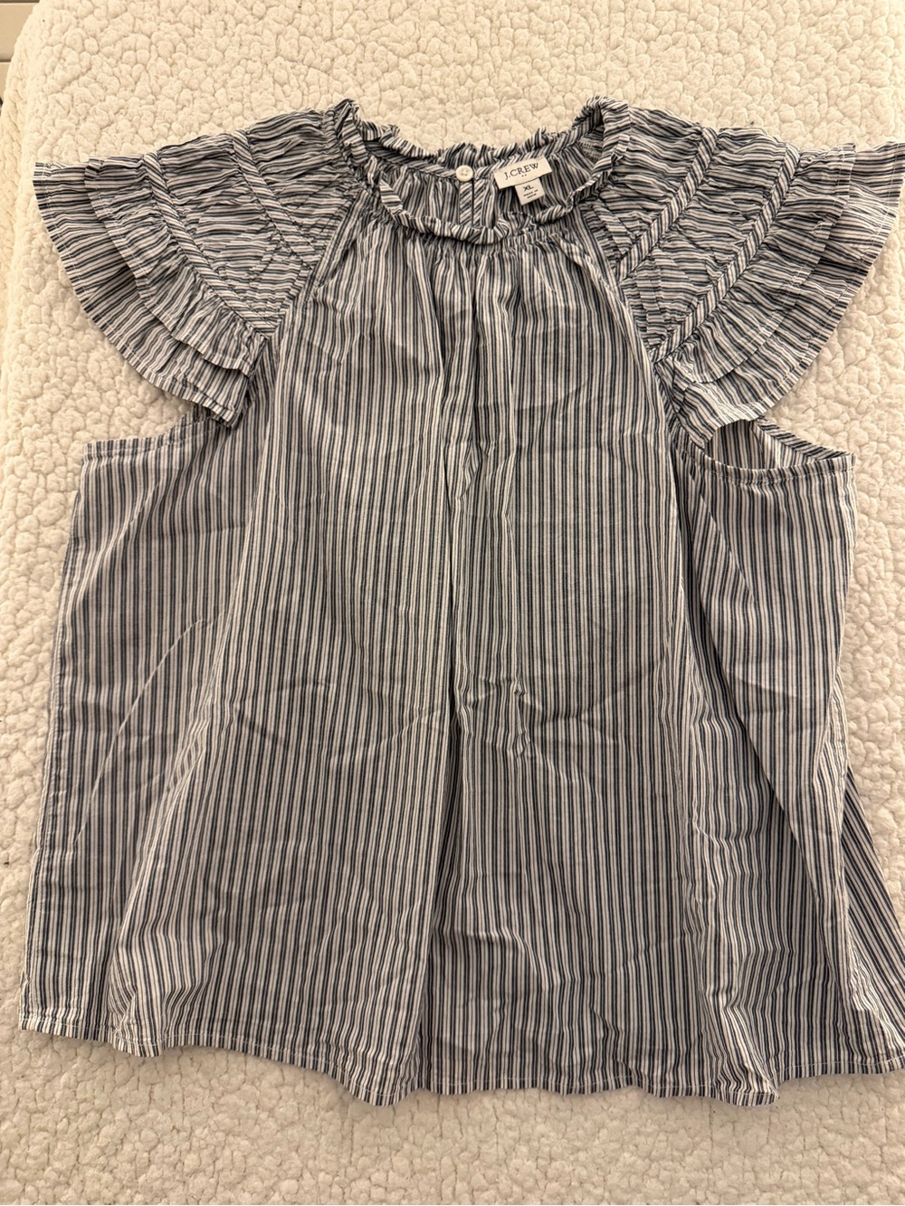 J. Crew Navy and White Striped Flutter Sleeve Blouse - Picture 6 of 6